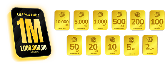 Cartela do prêmio de 1 milhão e grade de prêmios instantâneos